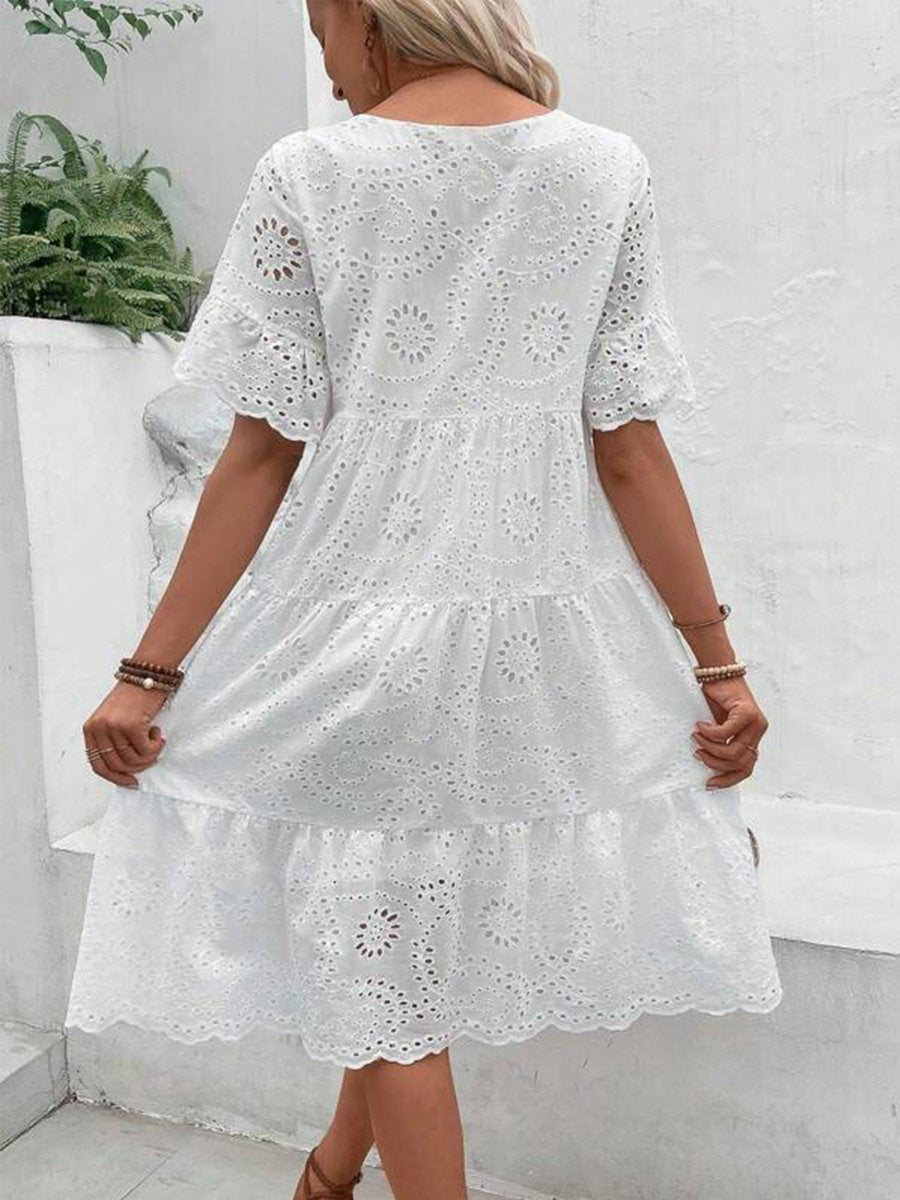 Elegant Embroidered Hollow-out Lace Dress