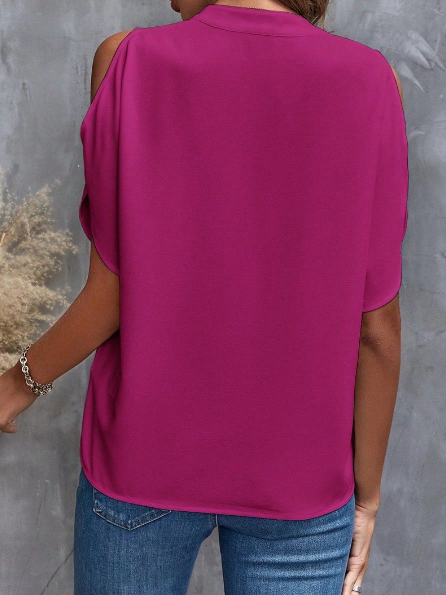 V-neck Off-shoulder Loose Chiffon Blouse