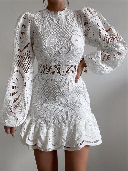 Lace Puff Sleeve Midi Dress