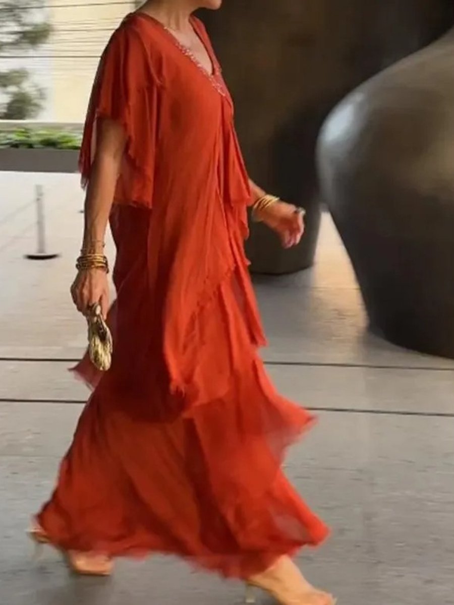 V-Neck Fringe Maxi Dress