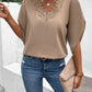 Flared Sleeves Lace-trimmed V-neck Blouse