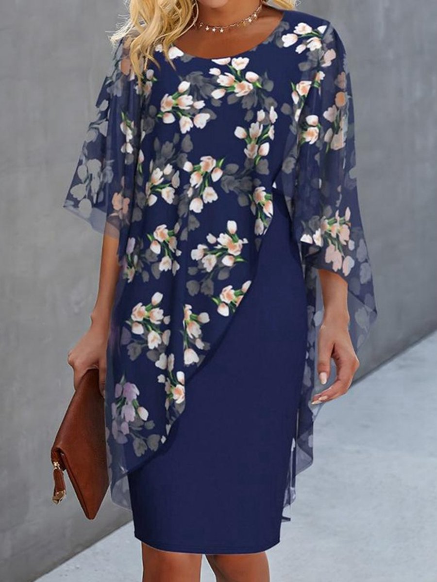 Irregular Printed Round Neck Dress