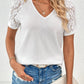 Hollow Lace Patchwork V-neck Loose T-shirt