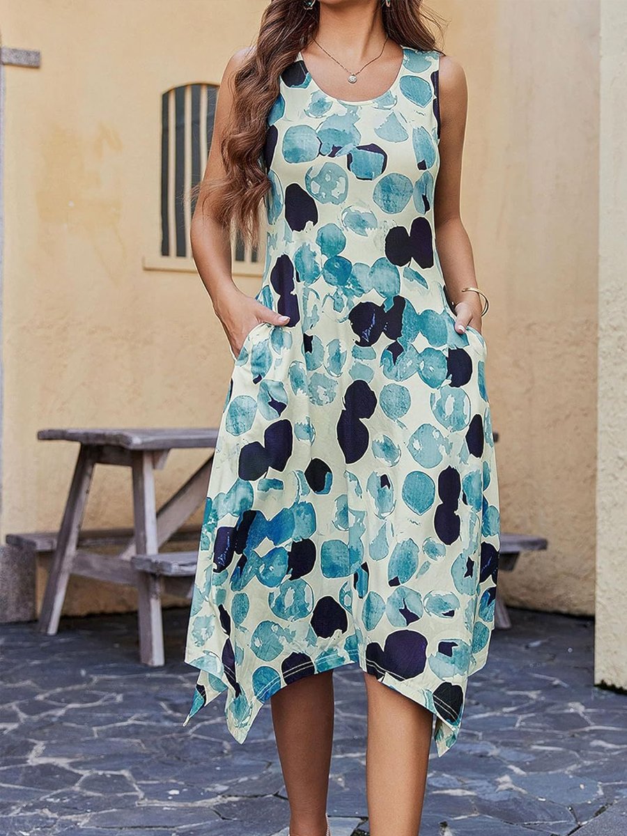 Printed Sleeveless Midi Dress