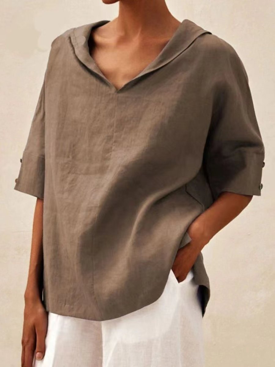 Cotton and linen Loose Hooded Blouse