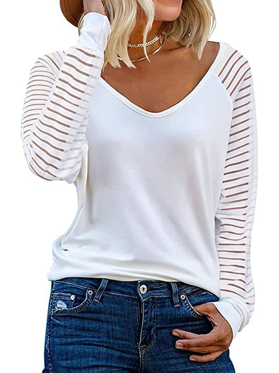 Striped Paneled Casual Long-sleeved T-shirt