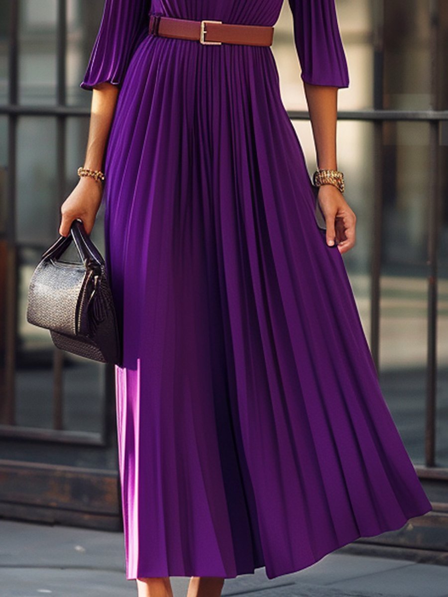 Elegant Round Neck Pleated Dress