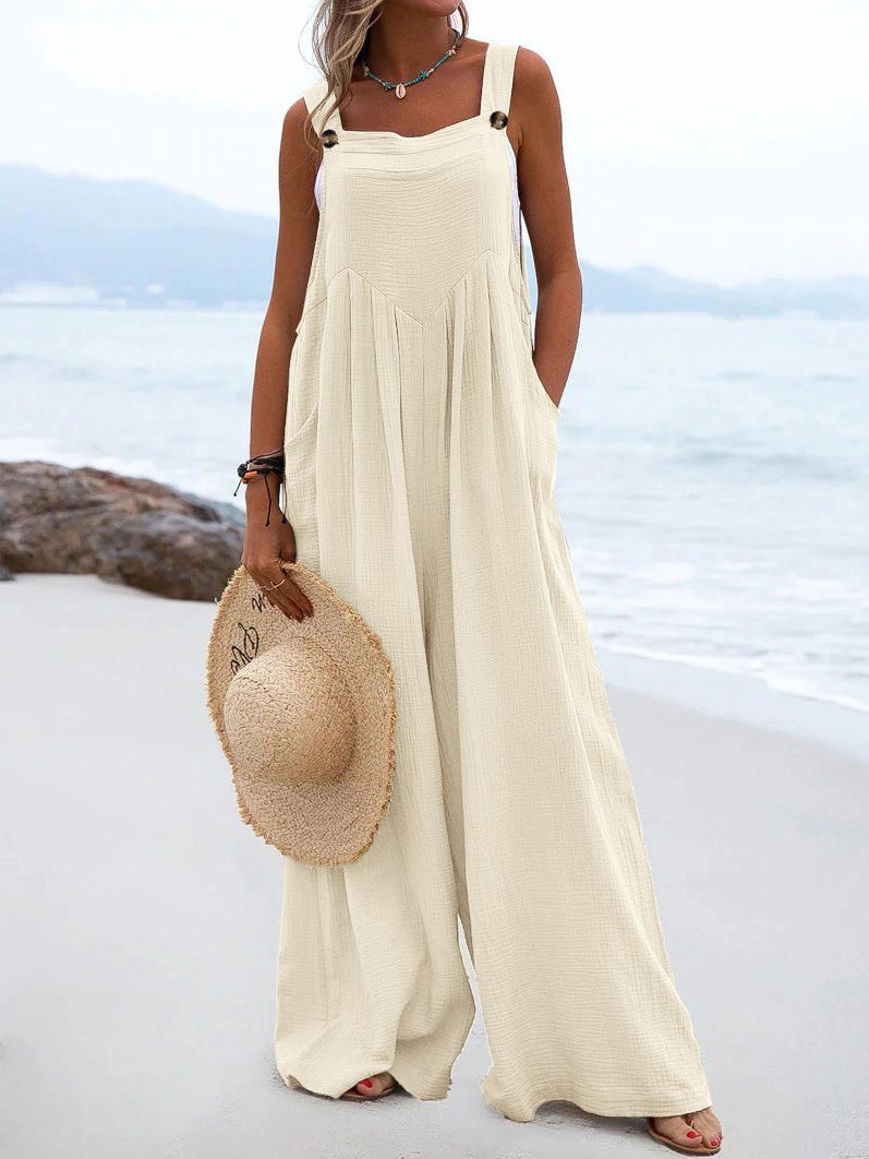 Loose Cotton and Linen Solid Color Jumpsuits