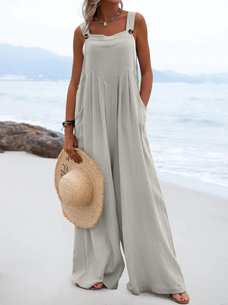 Loose Cotton and Linen Solid Color Jumpsuits