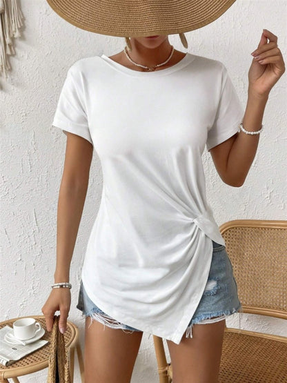 Irregularly Knotted Hem Short-sleeve T-shirt