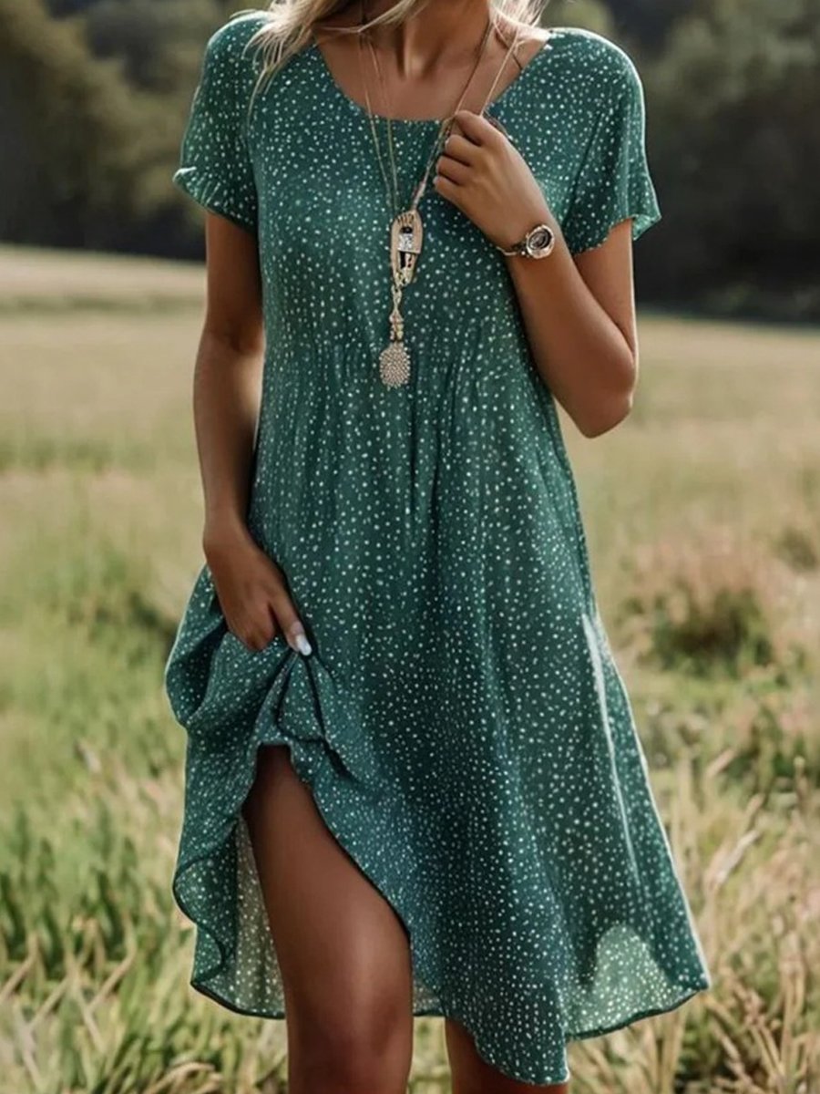 Ethnic Style Round Neck Floral Dress