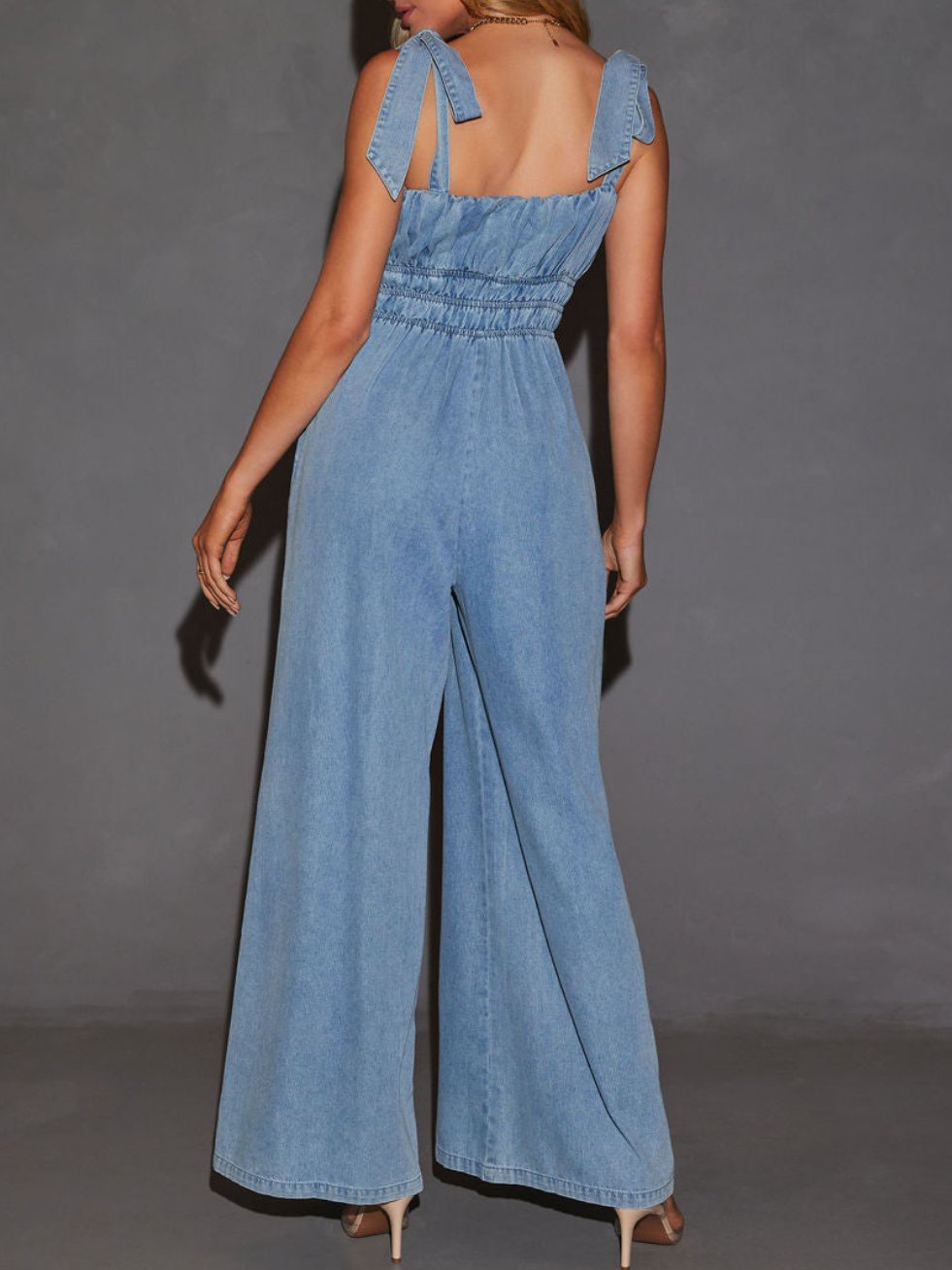 Stylish Elastic Waist Wide-leg Denim Jumpsuit