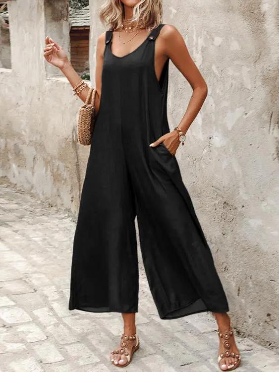 Casual Loose Solid Color Sleeveless Jumpsuits