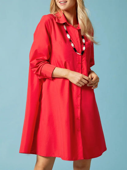 Long Sleeve Shirt Simple Midi Dress