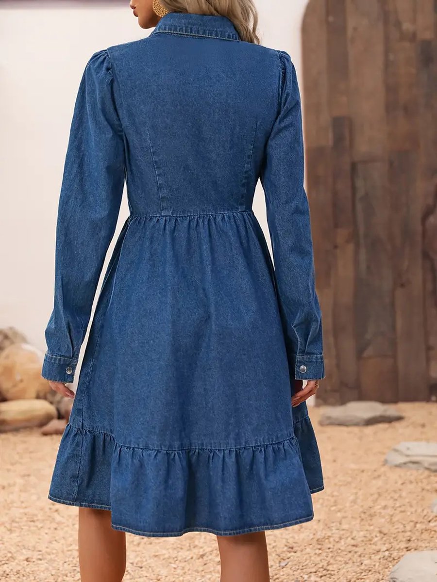 Lapel Long Sleeve Denim Dress