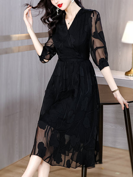 Black Rose Chiffon Dress