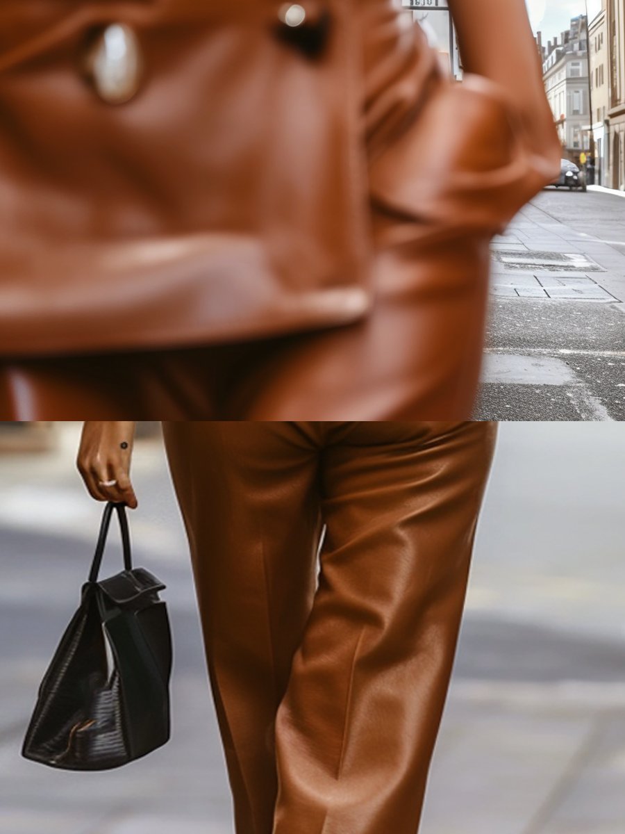 V-Neck Leather Suit Pants Two-piece Set