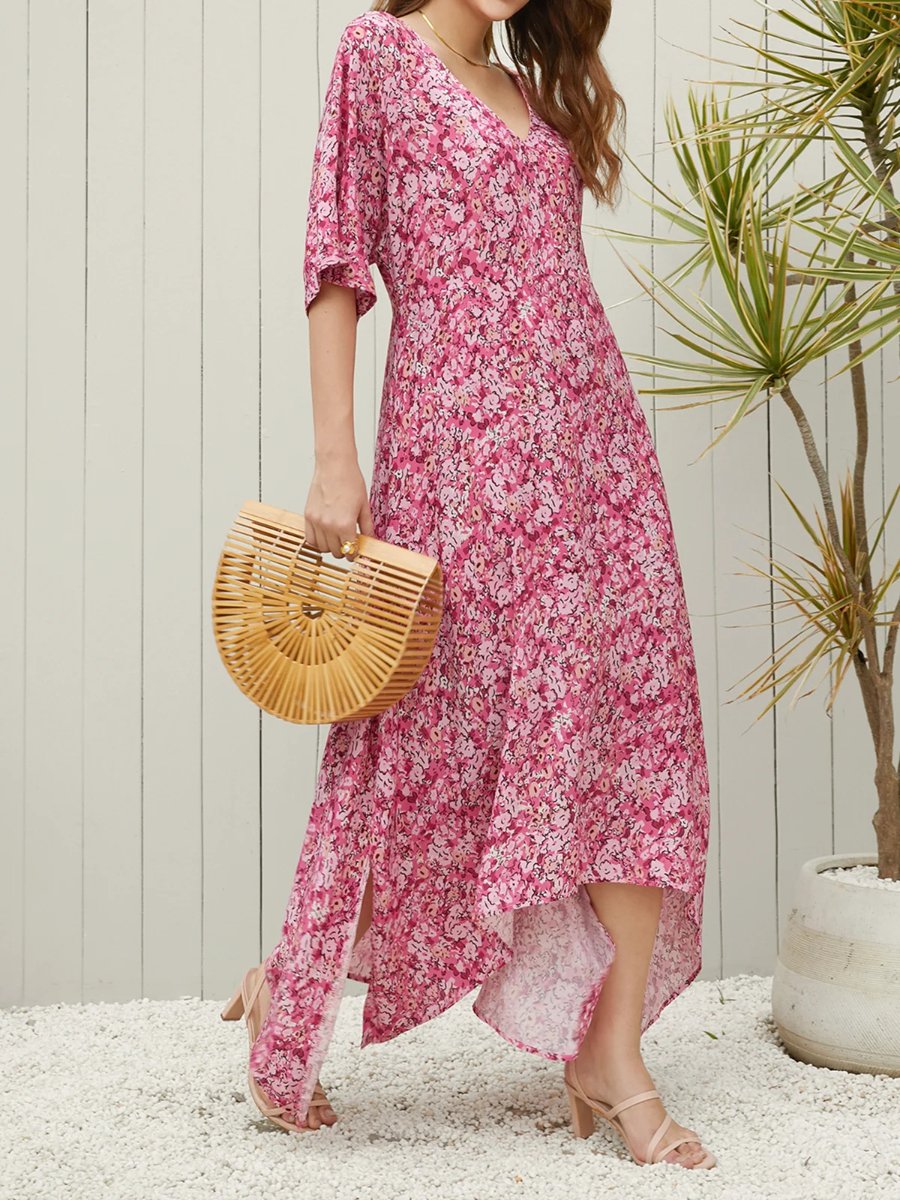 V-neck Printed Chiffon Maxi Dress