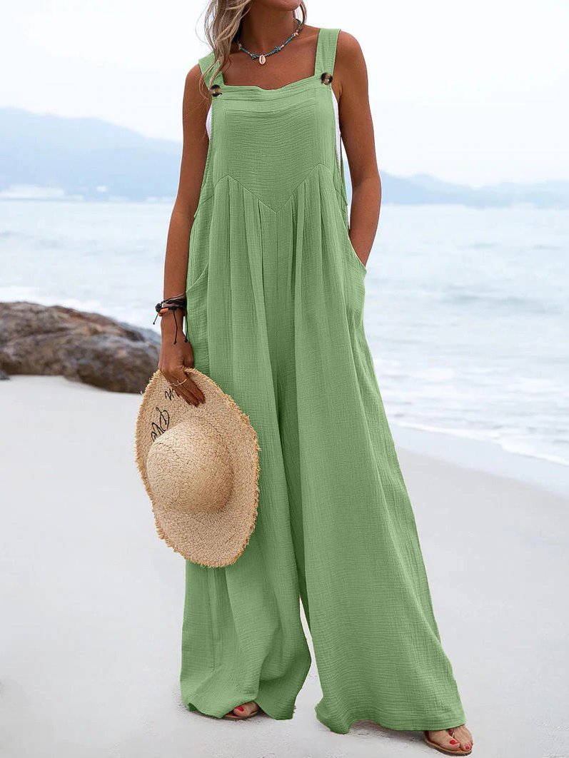 Loose Cotton and Linen Solid Color Jumpsuits