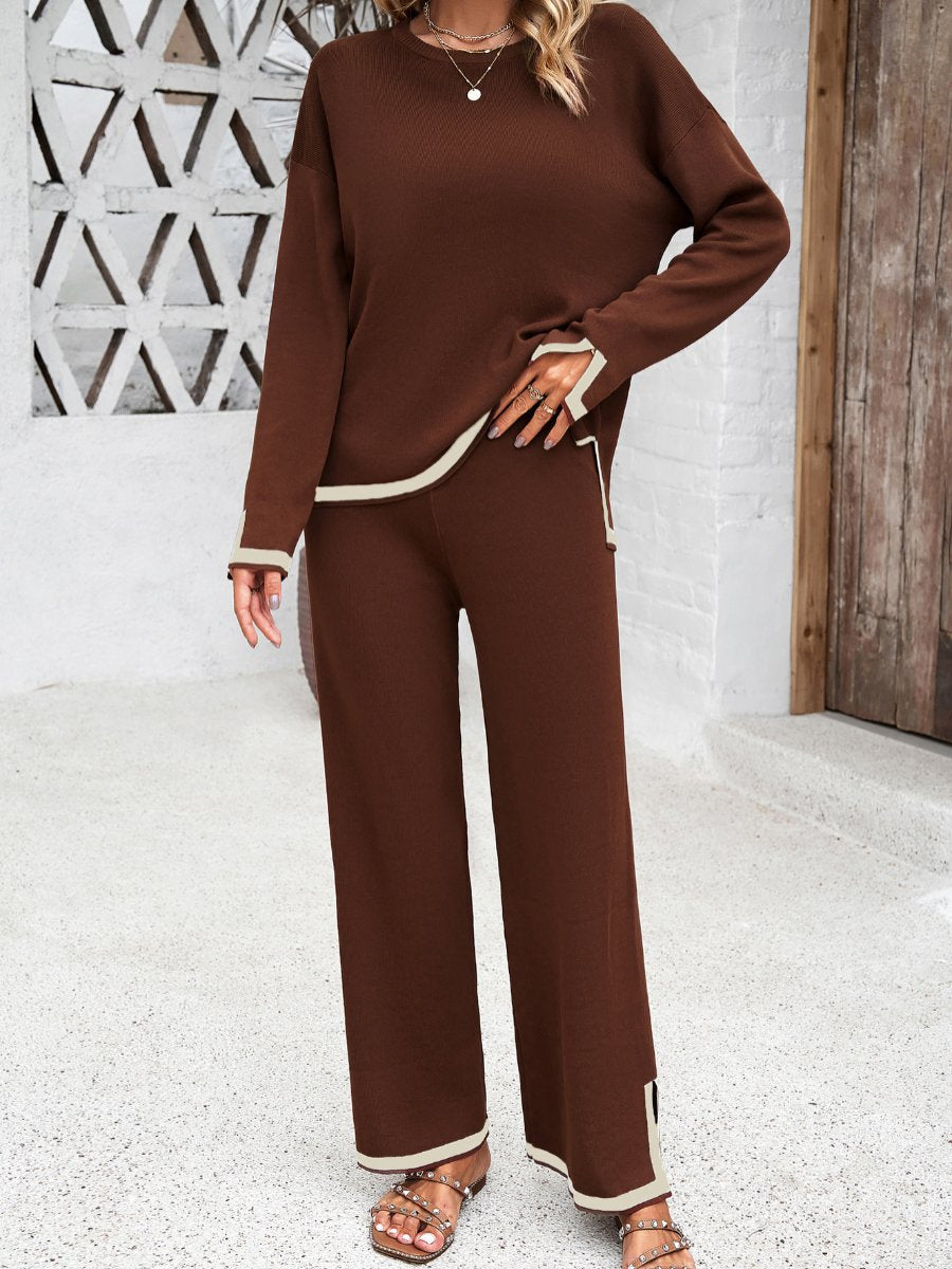 Stylish Casual Solid Color Knitted Long-sleeve Suit