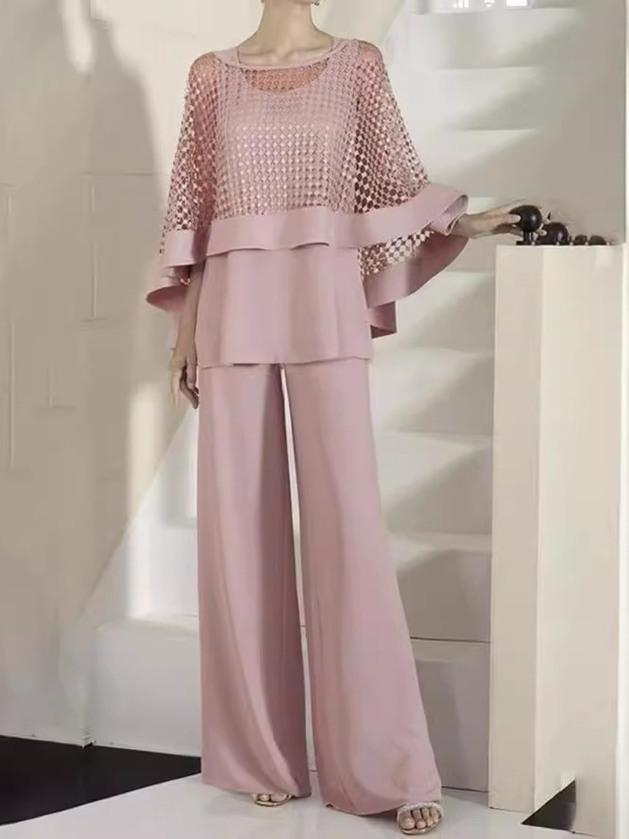 Jacquard Shawl Wide-Leg Trousers Three-Piece Set