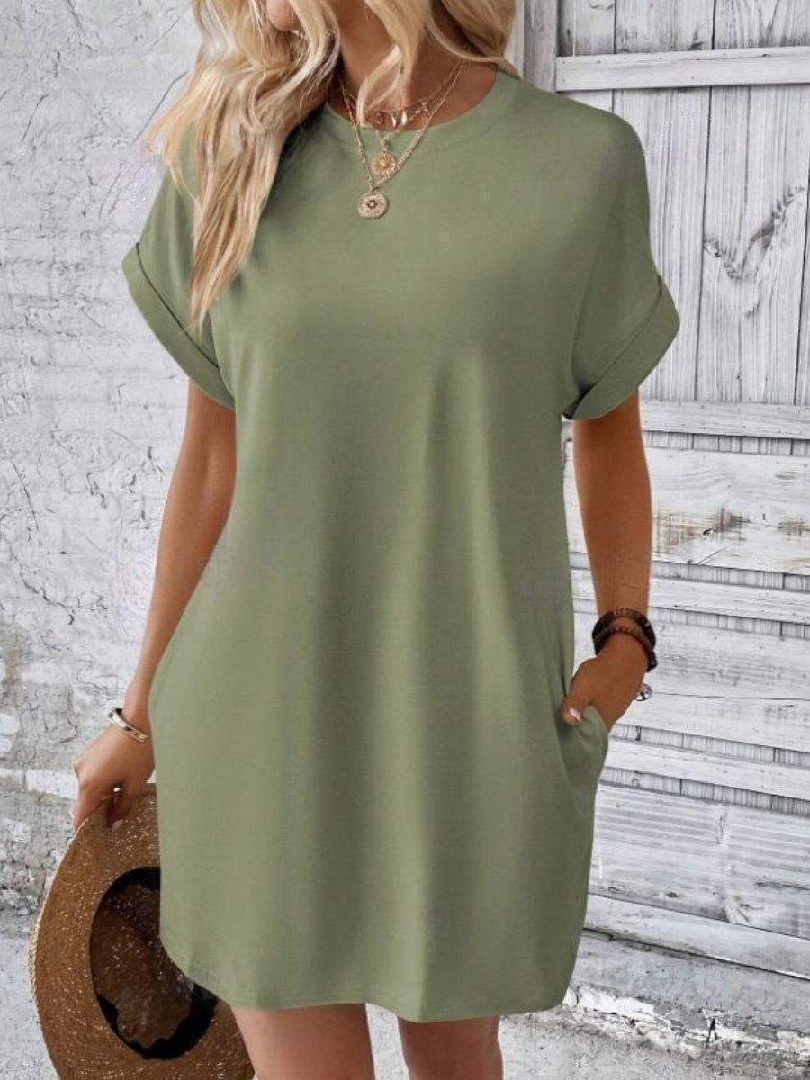 Batwing Sleeves Hidden Pockets Casual Dress