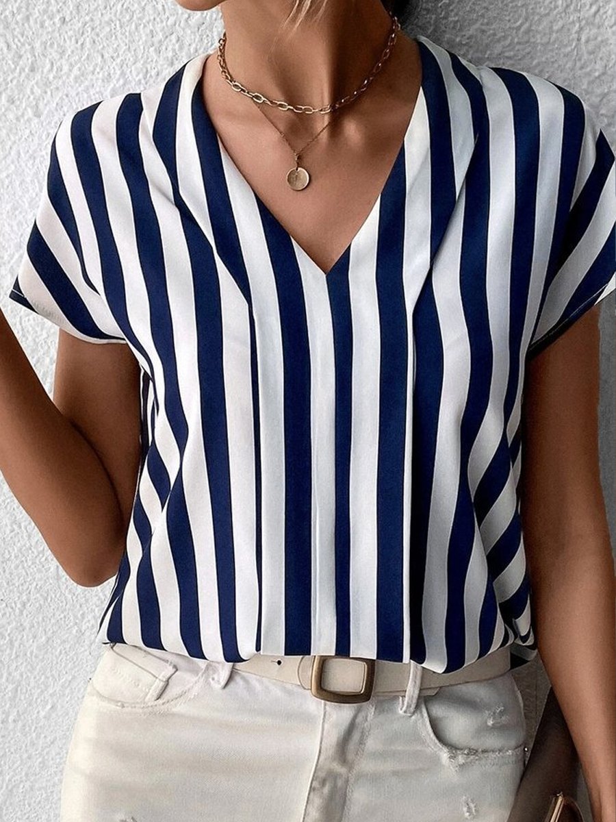 Striped Casual V-Neck T-Shirt