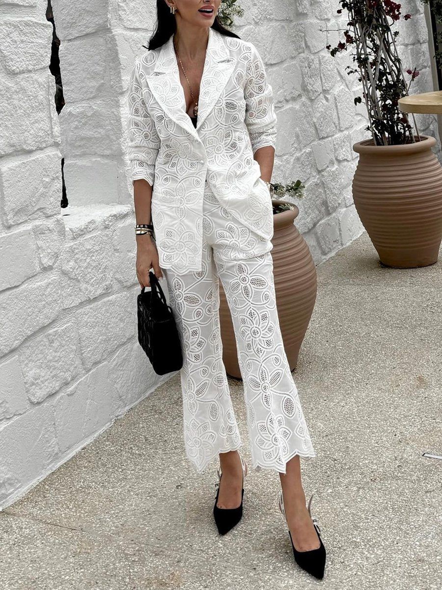 Lace Flower Suit Flared Pants Set