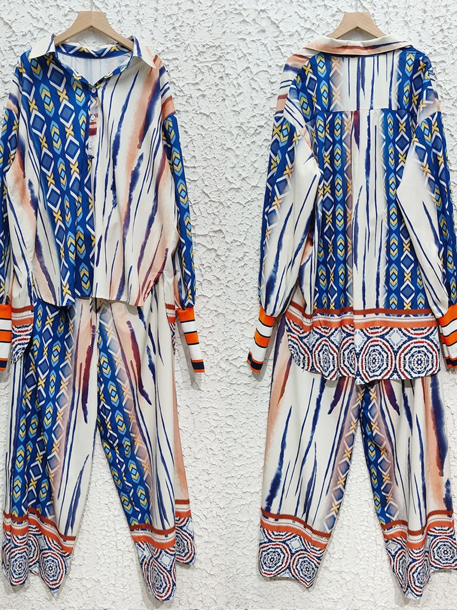 Ethnic Style Printed Top and Pants Two-piece Set