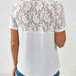 Hollow Lace Patchwork V-neck Loose T-shirt