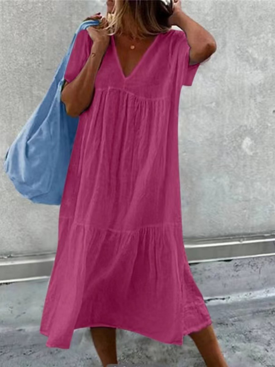 V-neck Cotton and Linen Maxi Dress