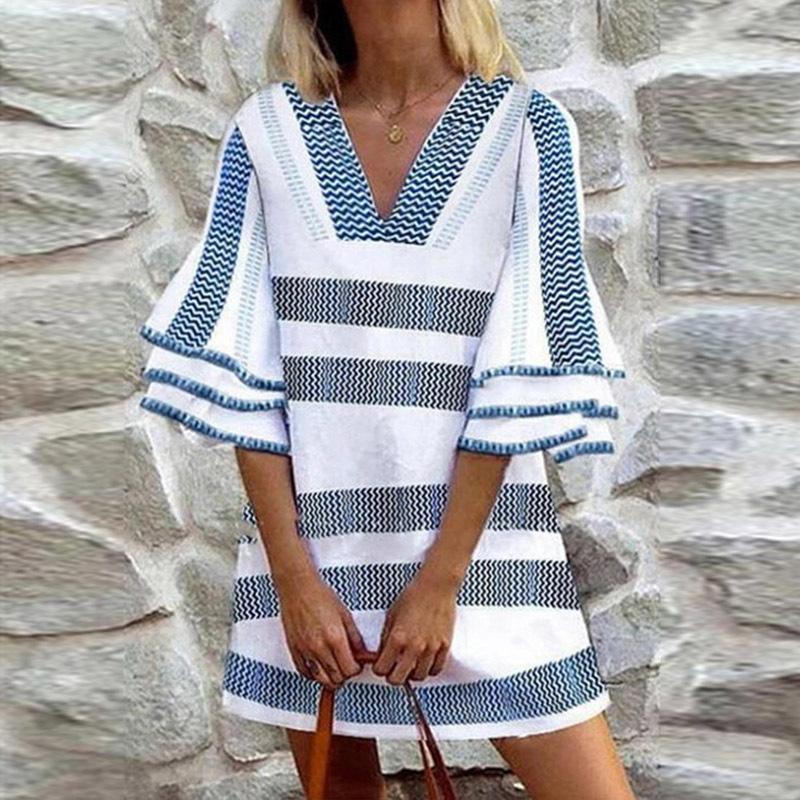 Casual Stripe Print Midi Dress