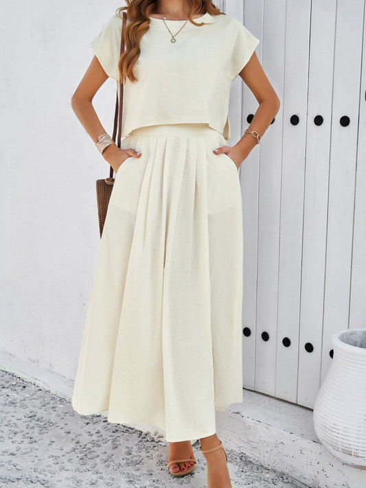 Leisure Solid Color Top and Skirt Set