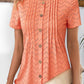 Lace Hollow Out Pleated Button T-Shirt