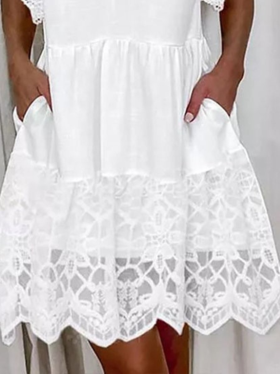 V-Neck Lace Short-Sleeved Dress