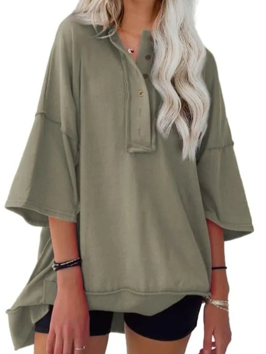 Solid Color Casual Button T-Shirt