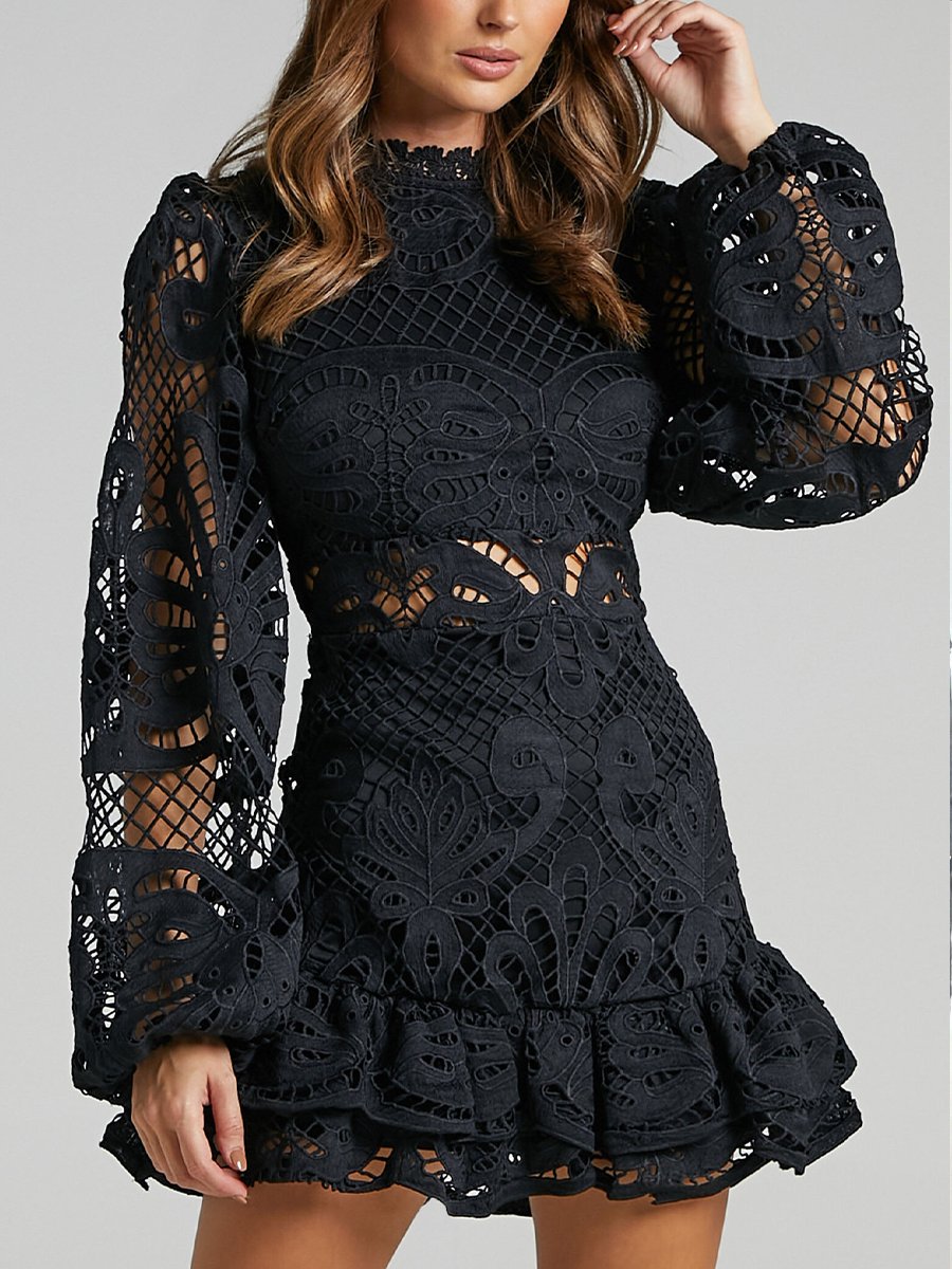 Lace Puff Sleeve Midi Dress