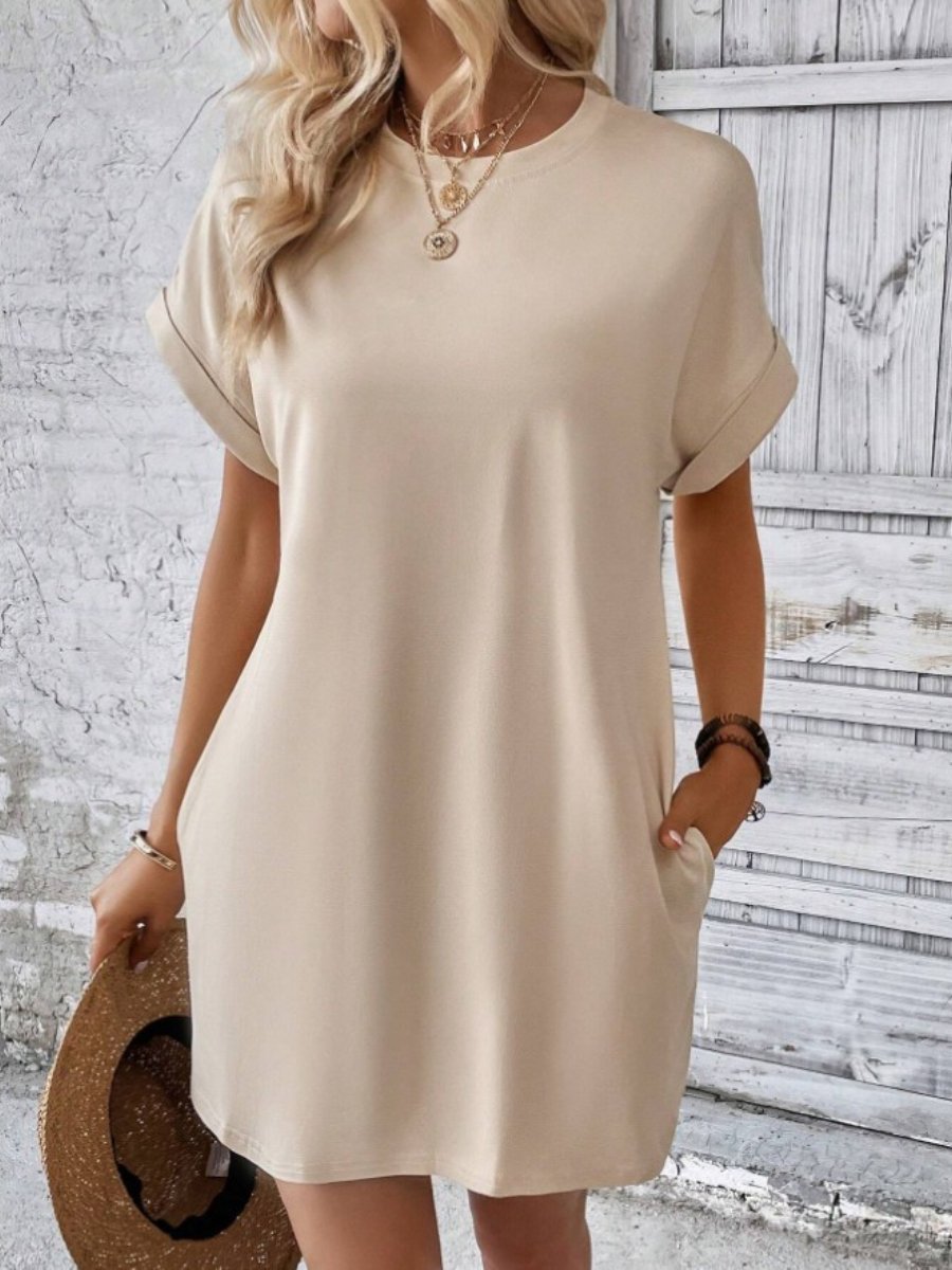 Batwing Sleeves Hidden Pockets Casual Dress