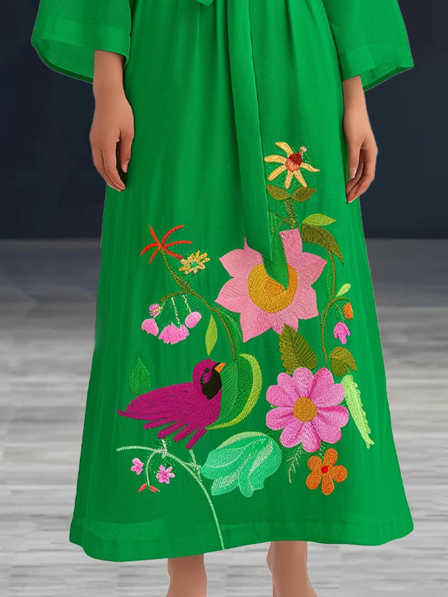 Elegant Embroidered Floral Oversize Maxi Dress