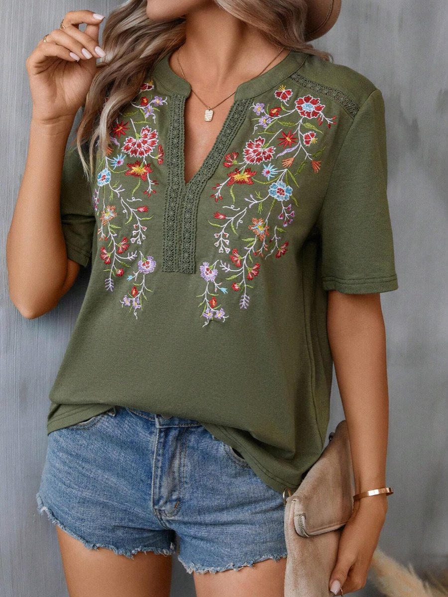 Ethnic Embroidered Lace Tirm Patchwork Top