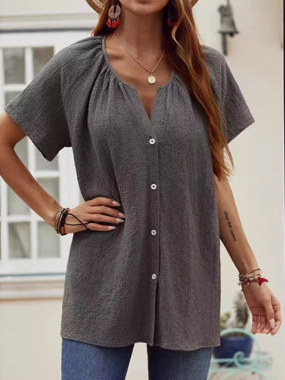 Round neck Single-breasted Cardigan Short-sleeve Shirt