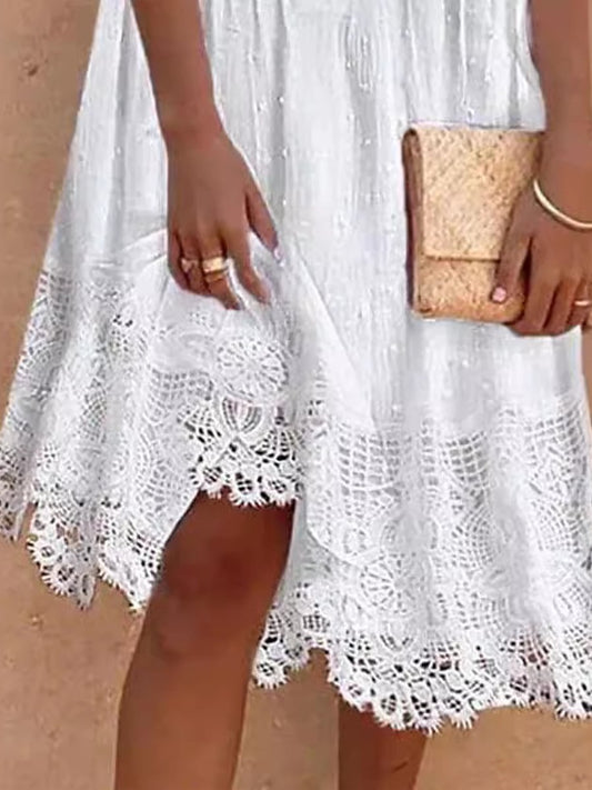 V-Neck Pom-Pom Lace Midi Dress