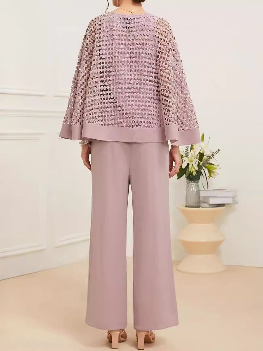 Jacquard Shawl Wide-Leg Trousers Three-Piece Set