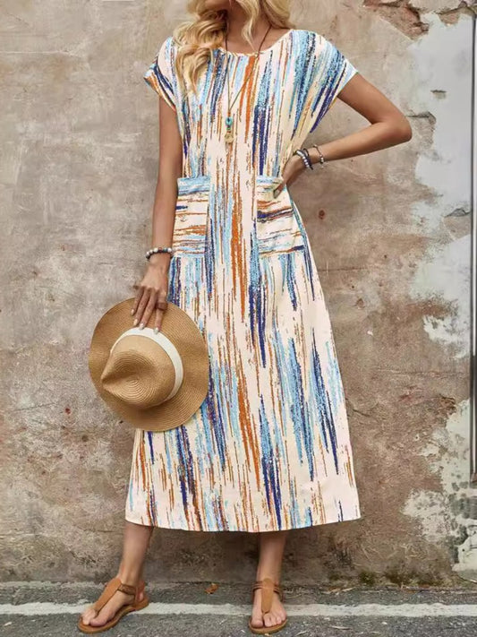 Tie-dye Flutter Sleeve Pocket Maxi Dress