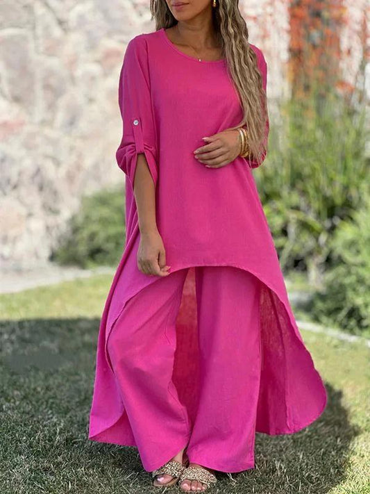 Irregular Long Sleeve Wide Leg Pants Set