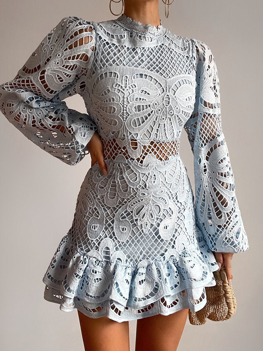 Lace Puff Sleeve Midi Dress