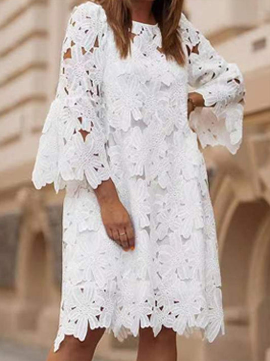 Round Neck Trumpet Sleeve Lace Dress