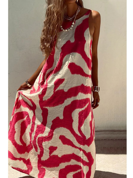 Printed Sleeveless Backless Slit Tank Dress