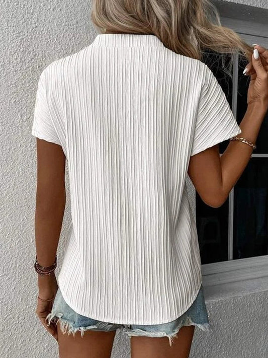 V-neck Striped Textured Short-sleeved T-shirt