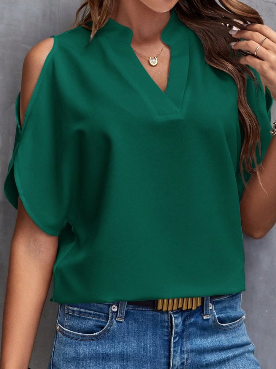 V-neck Off-shoulder Loose Chiffon Blouse